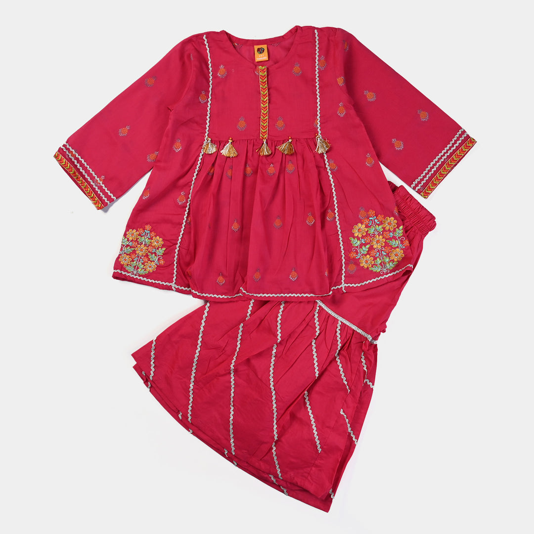 Girls Jacquard 2Pcs Suit Gulabi - Magenta