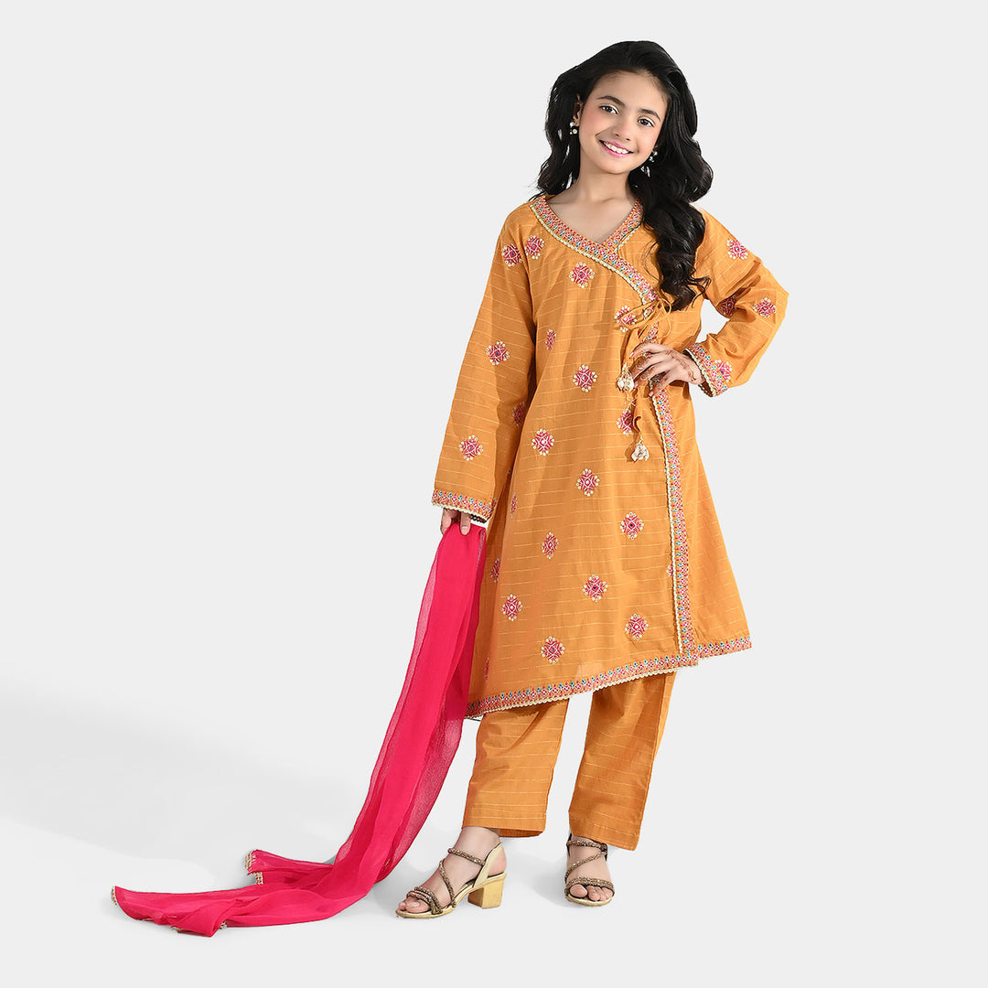 Girls Dobby 3-Piece Set (Sangeet) – Mustard