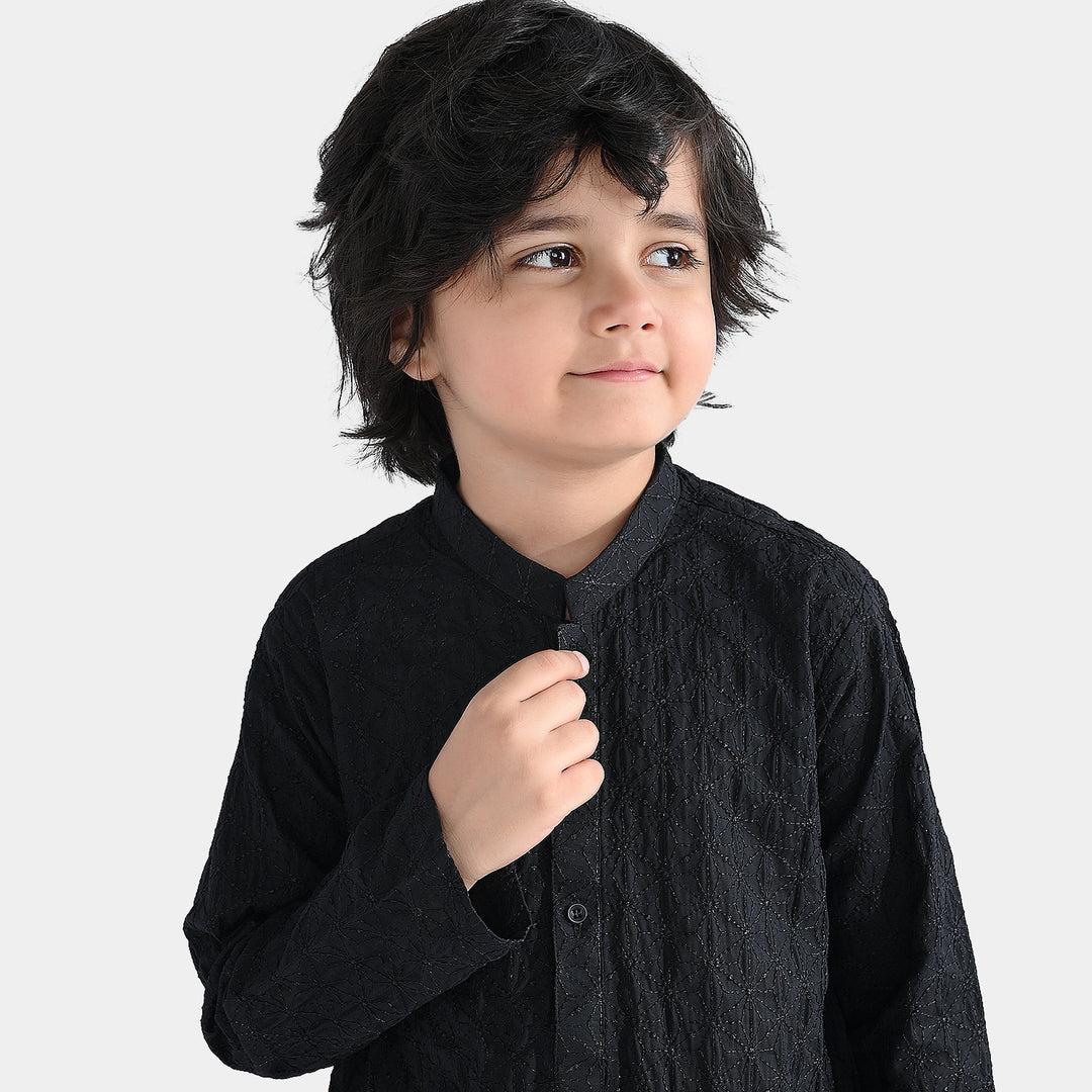 Boys Cotton Poplin 2Piece Suit (Chicken Kari)-BLACK