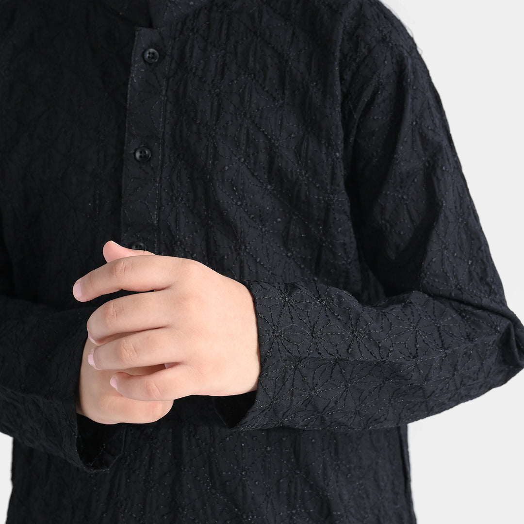 Boys Cotton Poplin 2Piece Suit (Chicken Kari)-BLACK
