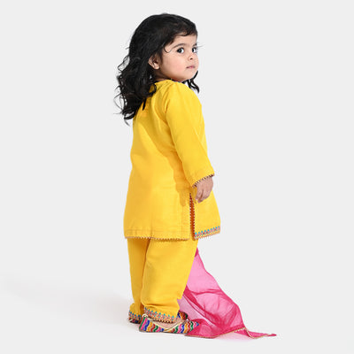 Infant Girls Raw Silk 3PC Suit Pretty-Yellow