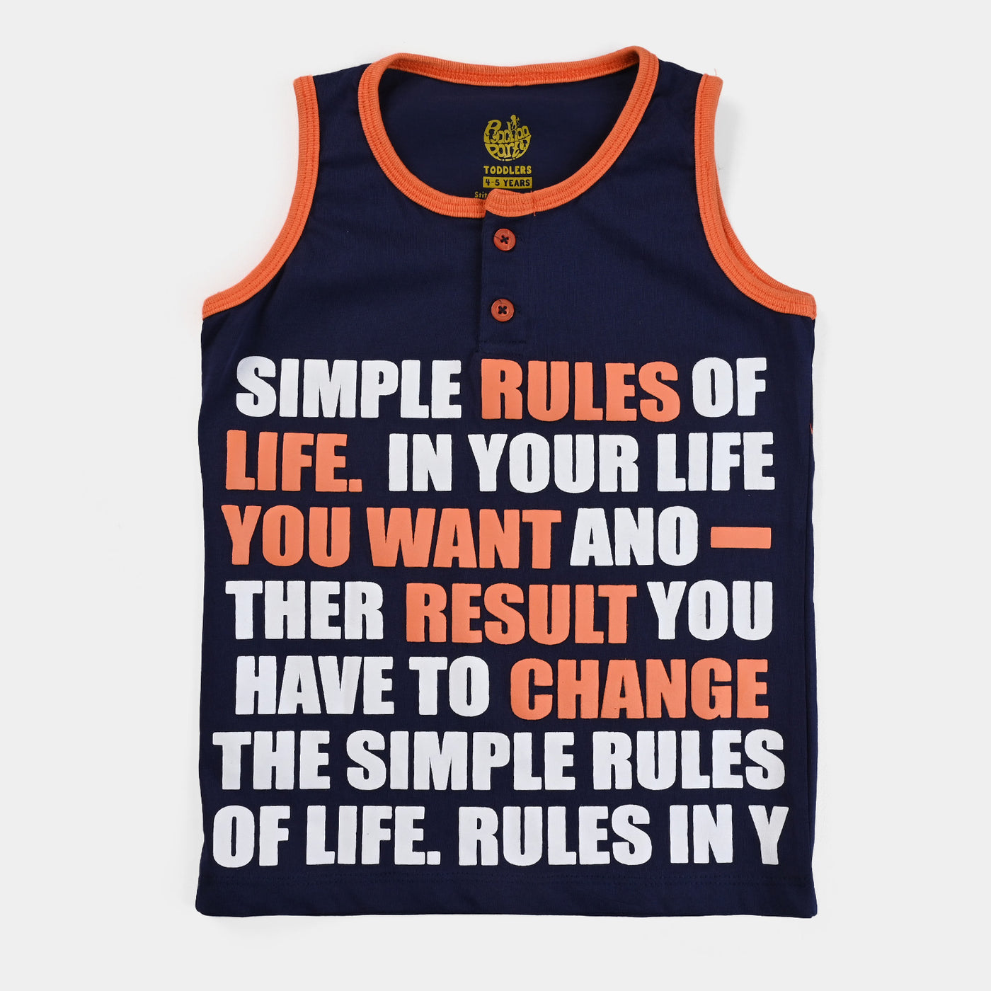 Boys Cotton Jersey Sando Simple Rules-True Navy