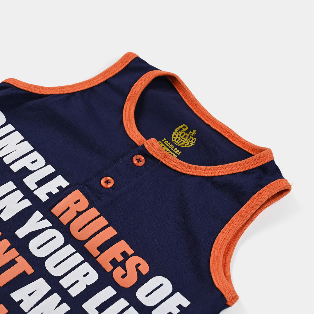 Boys Cotton Jersey Sando Simple Rules-True Navy