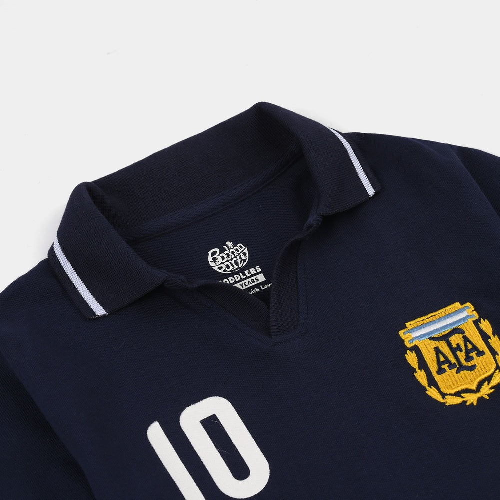 Boys Cotton PK Polo Footballer Superstar - Navy Blue