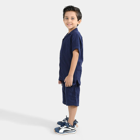 Boys Gauze Woven Suit-Basic Cuban-NAVY