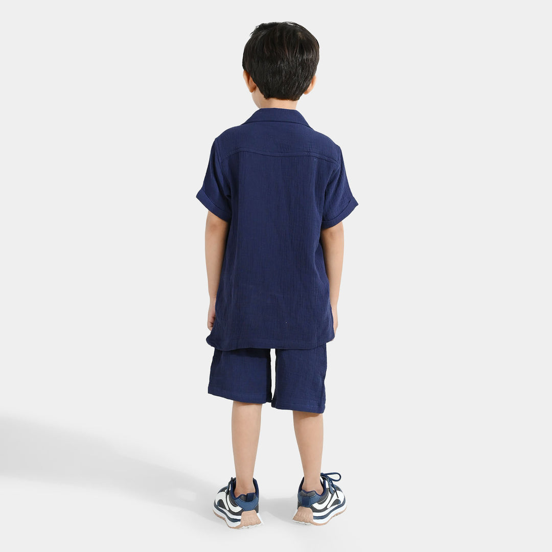 Boys Gauze Woven Suit-Basic Cuban-NAVY