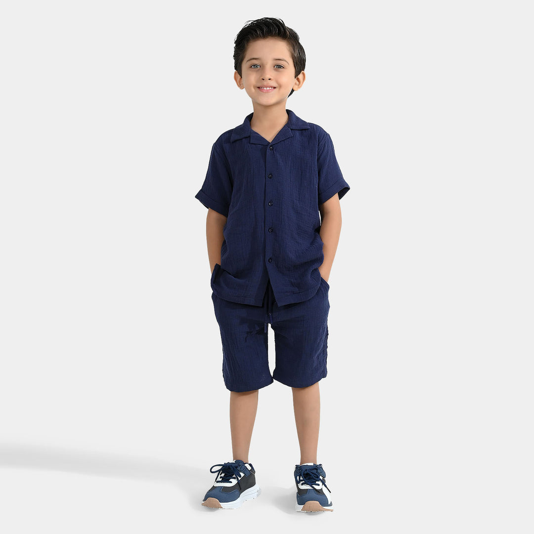 Boys Gauze Woven Suit-Basic Cuban-NAVY