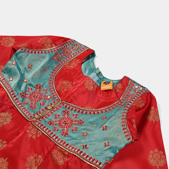 Girls Poly Satin 2Pcs Suit-Red