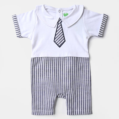 Infant Boys Cotton Interlock Knitted Romper Tie Style-White