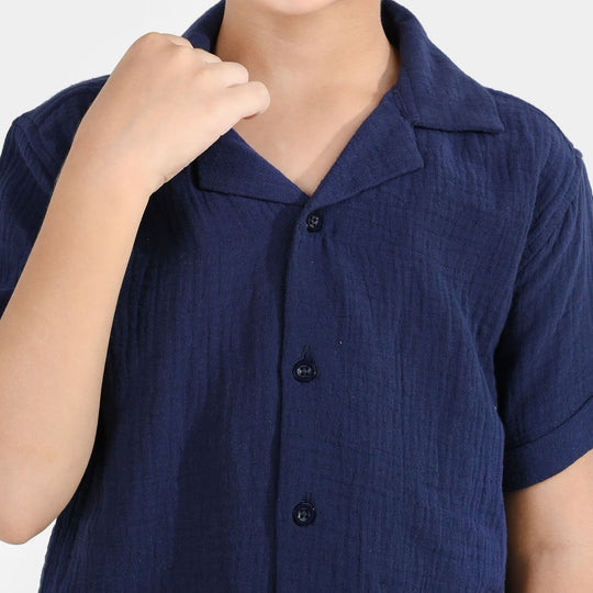 Boys Gauze Woven Suit-Basic Cuban-NAVY