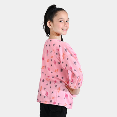 Girls Jacquard Casual Top Planets-B.Pink