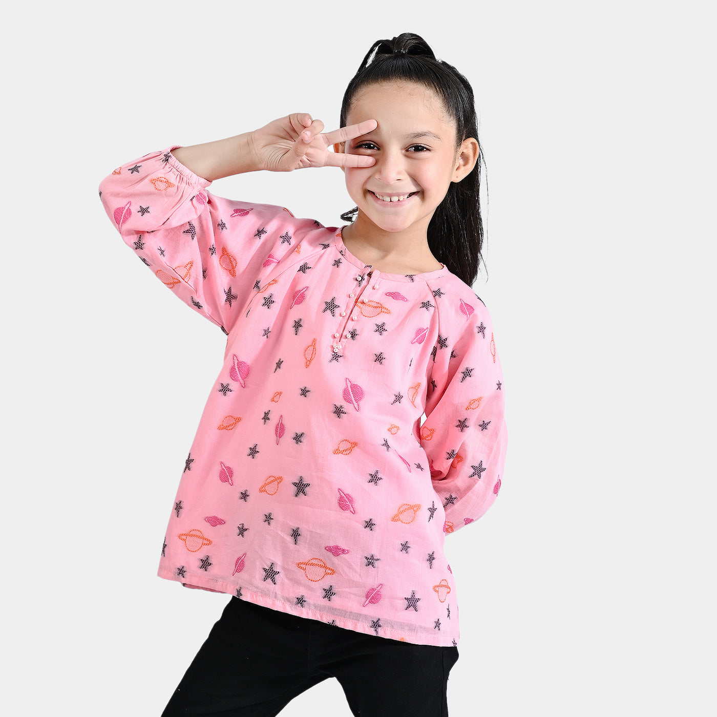 Girls Jacquard Casual Top Planets-B.Pink