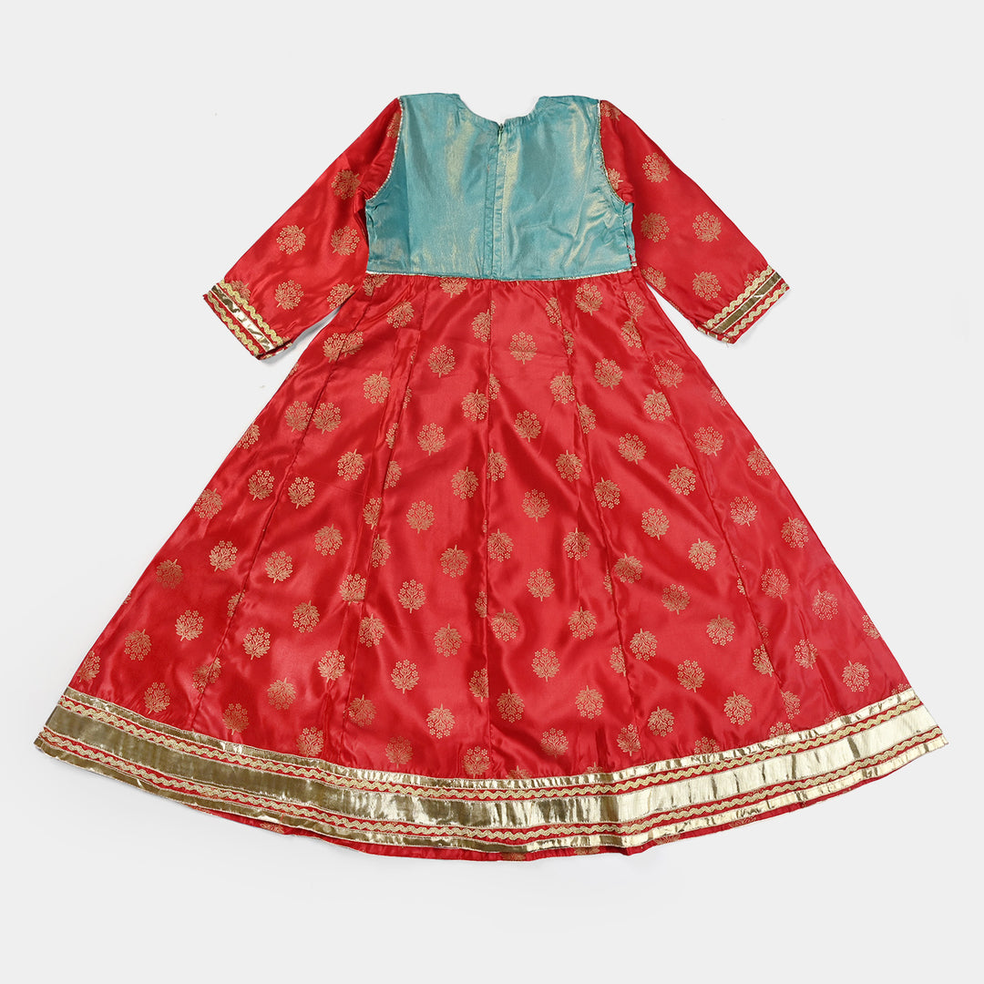 Girls Poly Satin 2Pcs Suit-Red