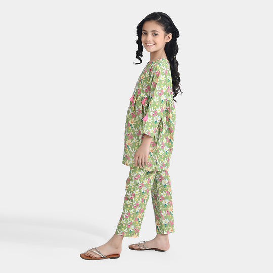 Girls Cotton Poplin Printed 2Pcs Pistachio-Multi