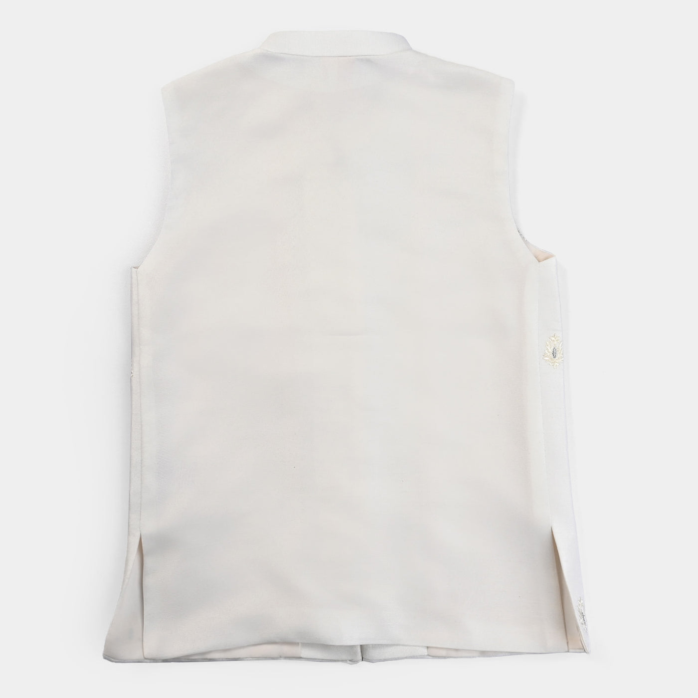 Boys Raw Silk Embroidered Waistcoat-Off White