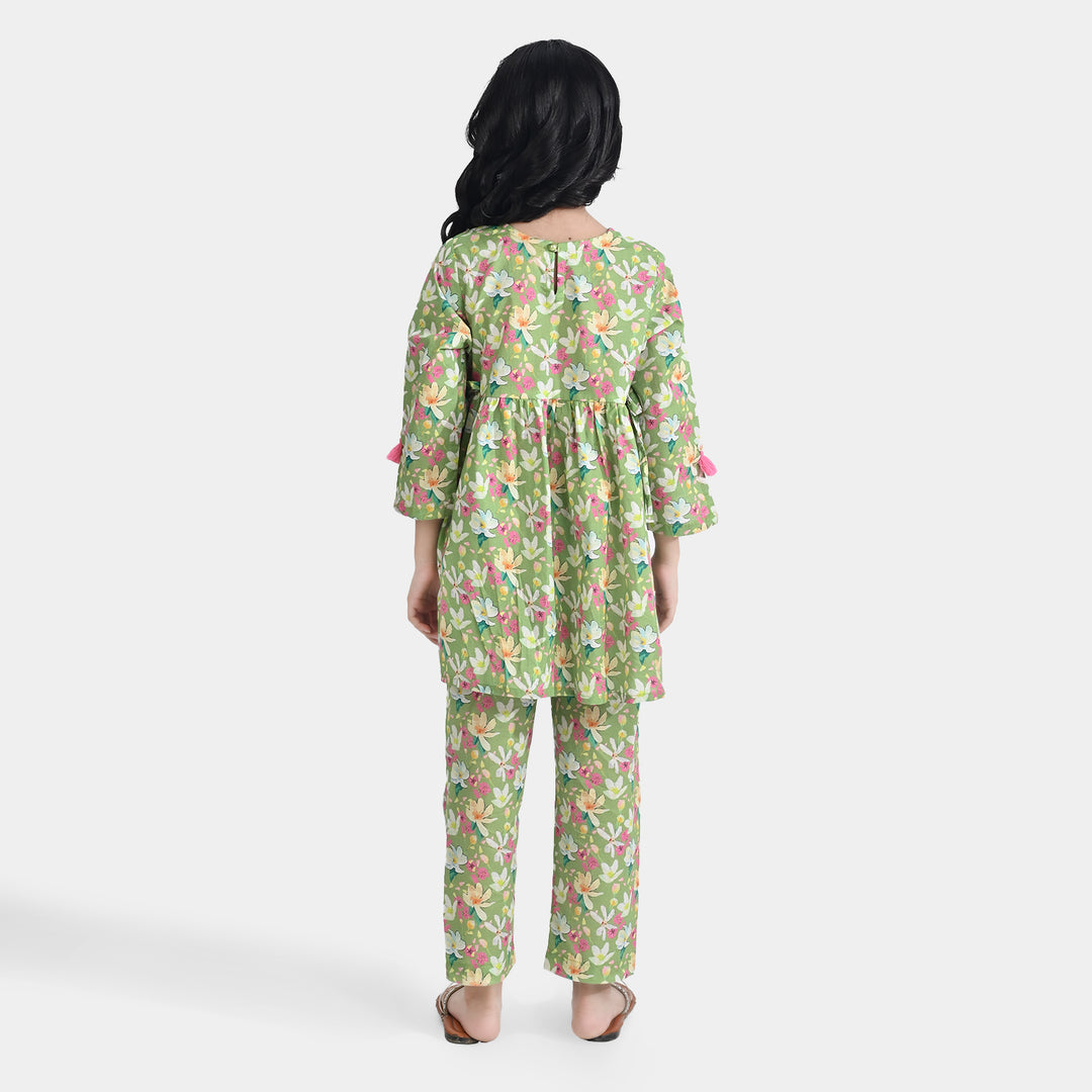 Girls Cotton Poplin Printed 2Pcs Pistachio-Multi