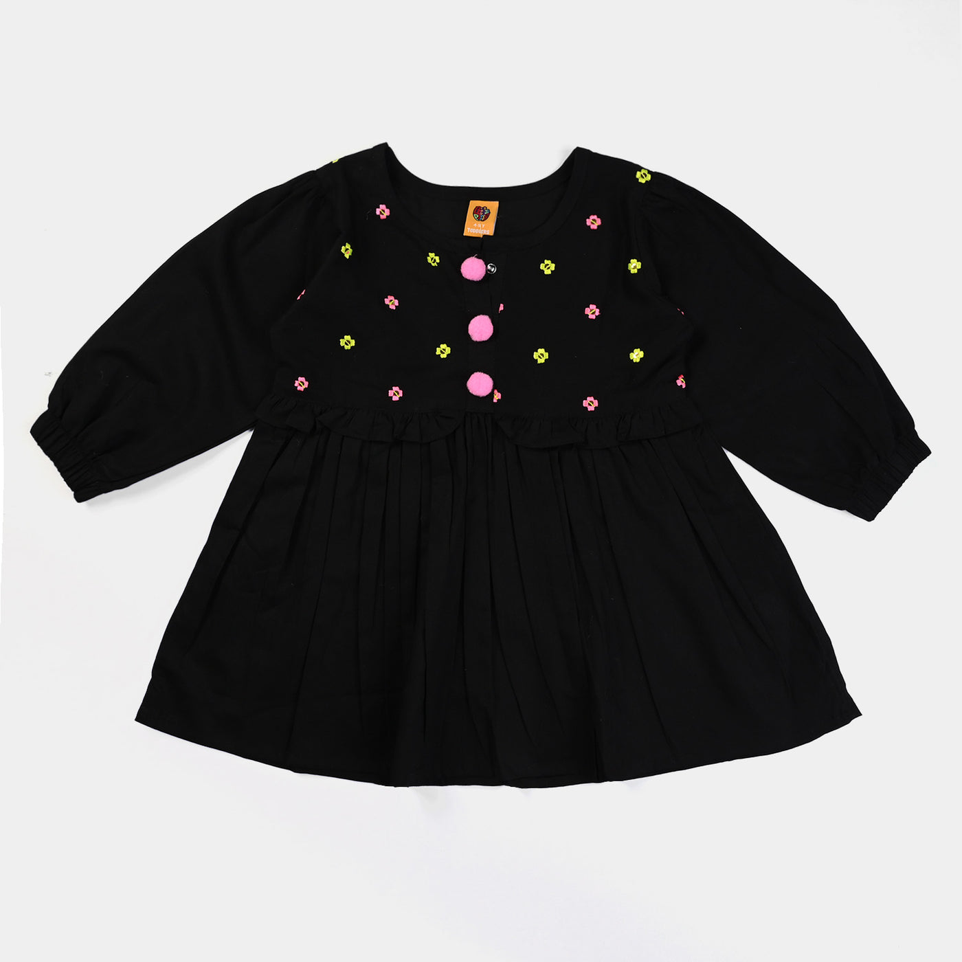 Girls Cotton embroidered 2Pcs Suit-BLACK