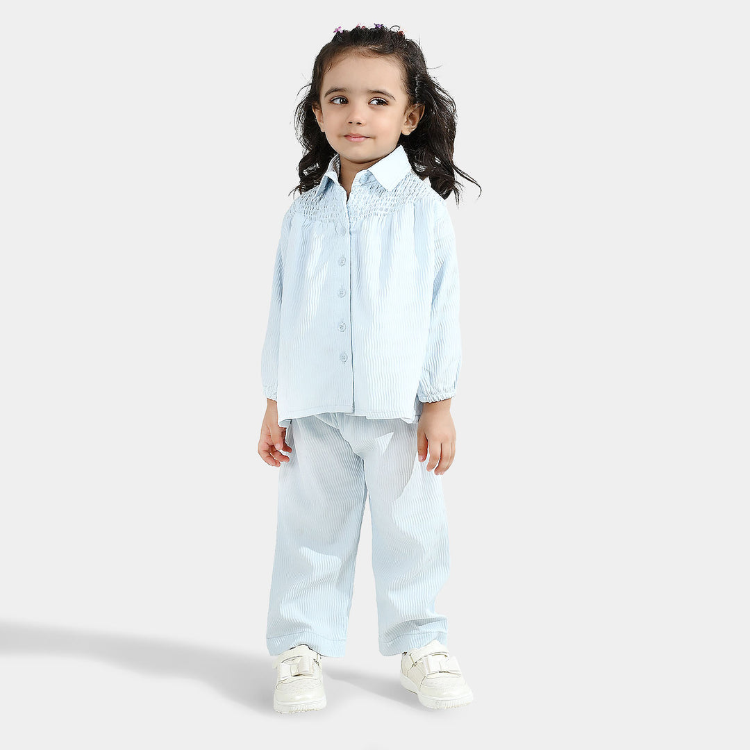 Girls Poly Crinkle Co-Ord Set Pleated Set-Blue