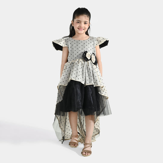 Girls Organza Fancy Frock (Dotted) - Off-White