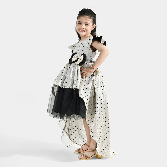 Girls Organza Fancy Frock (Dotted) - Off-White