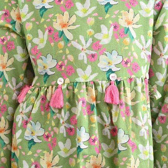 Girls Cotton Poplin Printed 2Pcs Pistachio-Multi