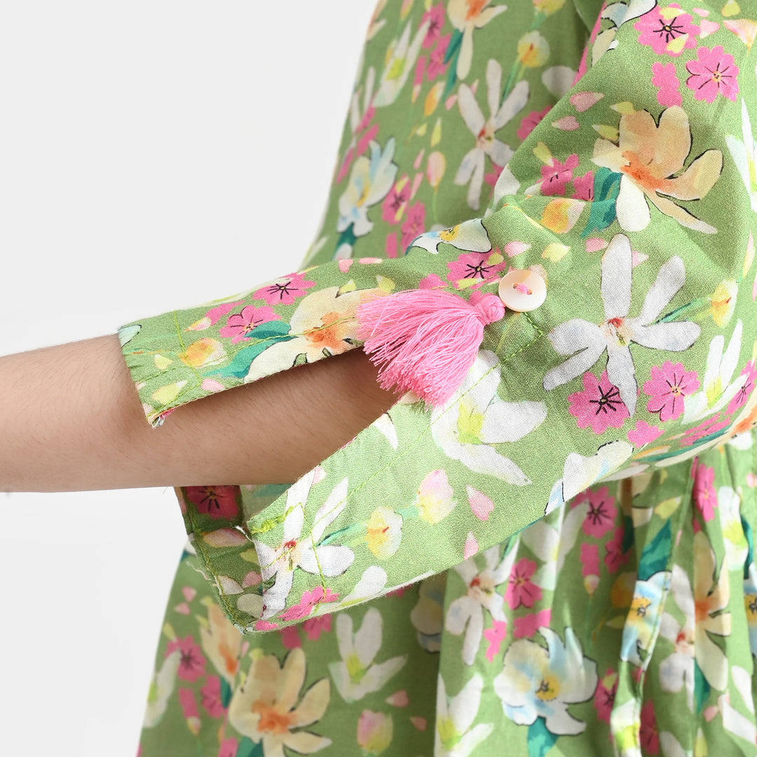 Girls Cotton Poplin Printed 2Pcs Pistachio-Multi