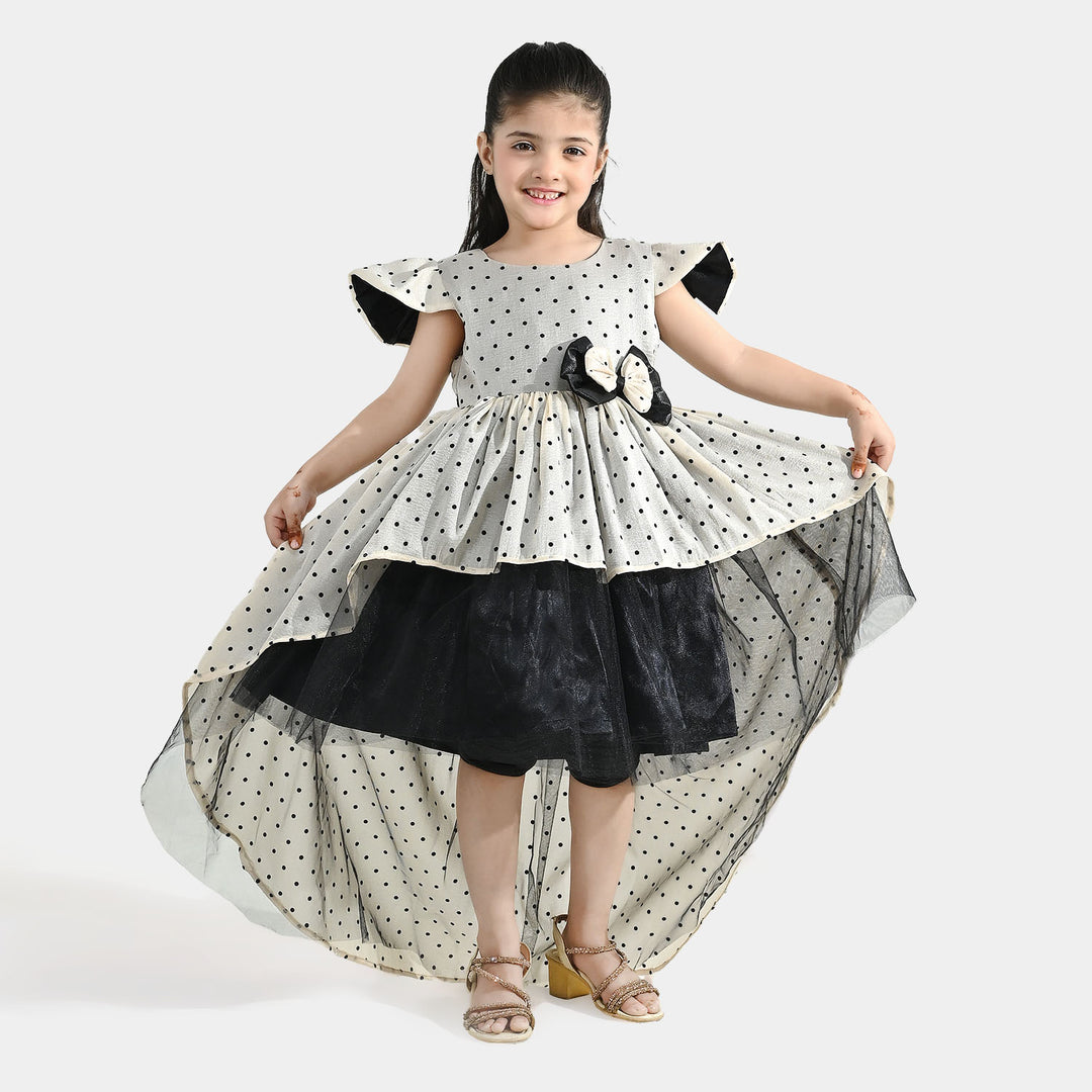 Girls Organza Fancy Frock (Dotted) - Off-White