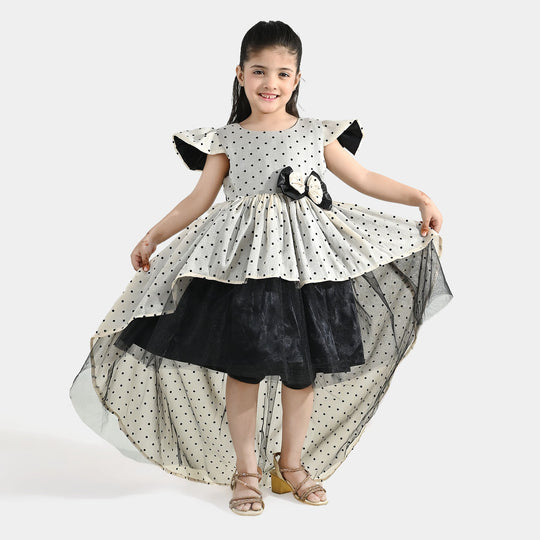 Girls Organza Fancy Frock (Dotted) - Off-White