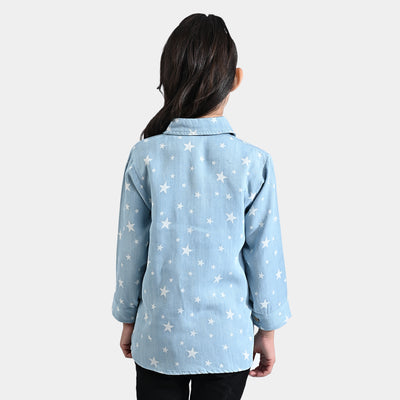 Girls Poly Cotton Casual Top Star-Ice Blue