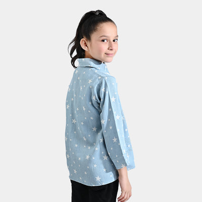 Girls Poly Cotton Casual Top Star-Ice Blue