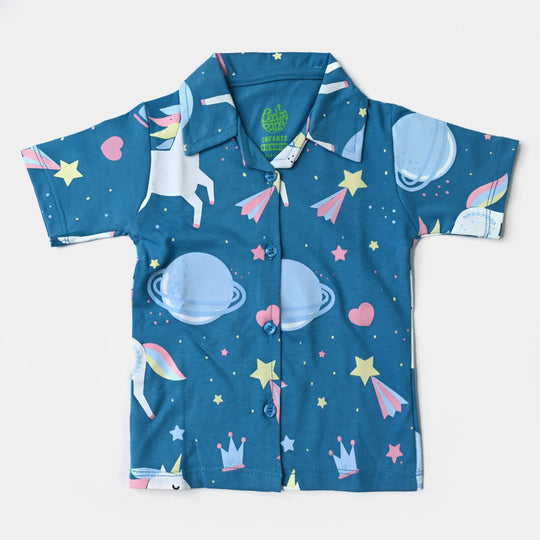 Infant Girls Poly Cotton Jersey Nightsuit -Blue