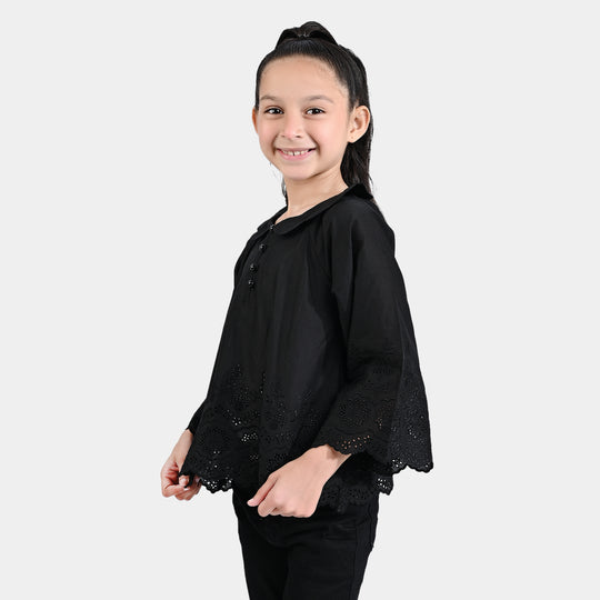 Girls Chicken Kari Emb Crop Top-BLACK