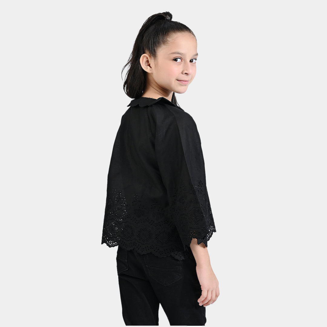 Girls Chicken Kari Emb Crop Top-BLACK