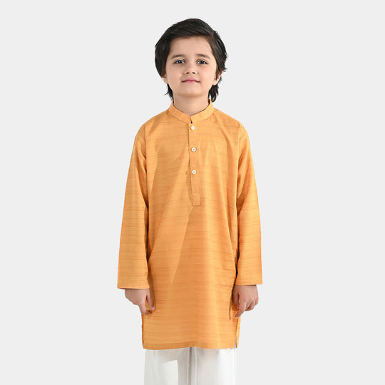 Boys Cotton Jacquard Basic Kurta – Yellow