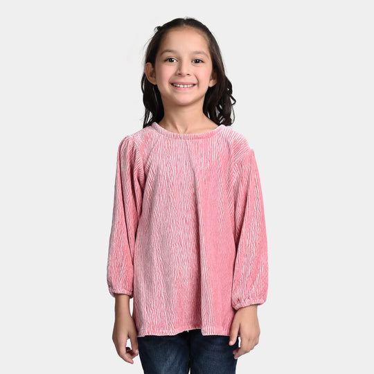 Girls Velvet Casual Top -T-Pink