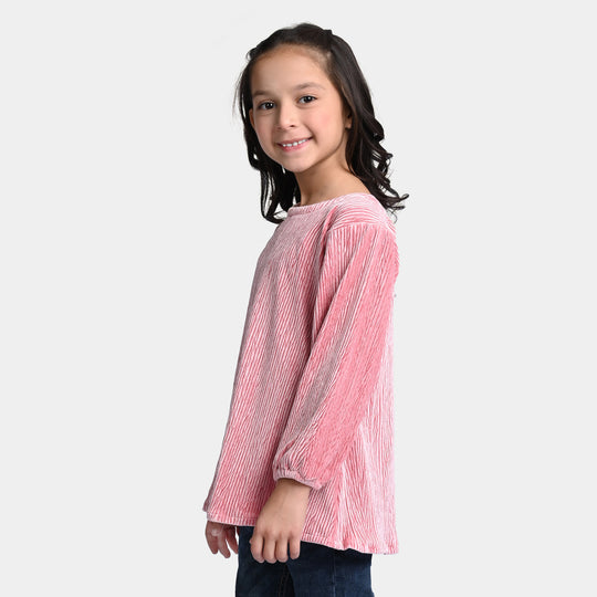 Girls Velvet Casual Top -T-Pink