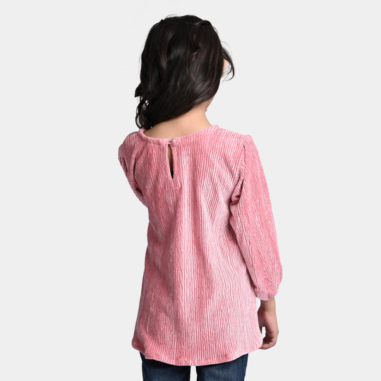 Girls Velvet Casual Top -T-Pink