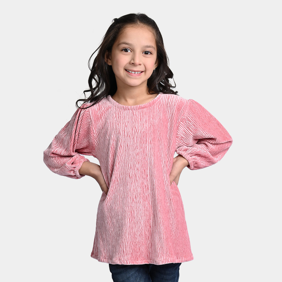 Girls Velvet Casual Top -T-Pink