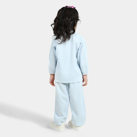 Girls Poly Crinkle Co-Ord Set Pleated Set-Blue