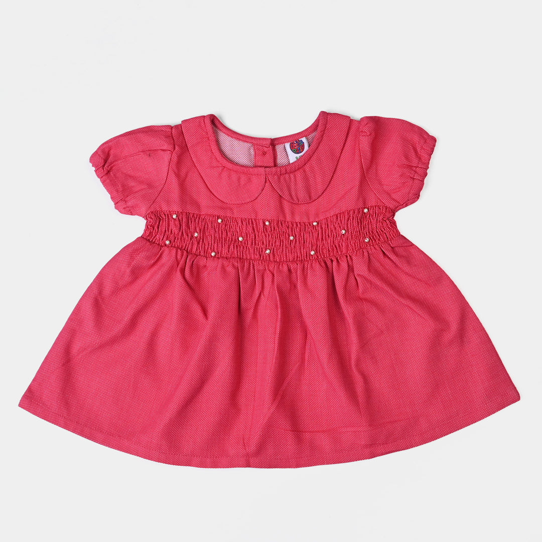 Infant Girls Cotton Smocking Frock-Pink