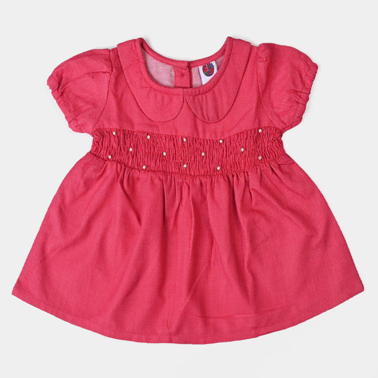 Girls Cotton Smocking Frock-Pink