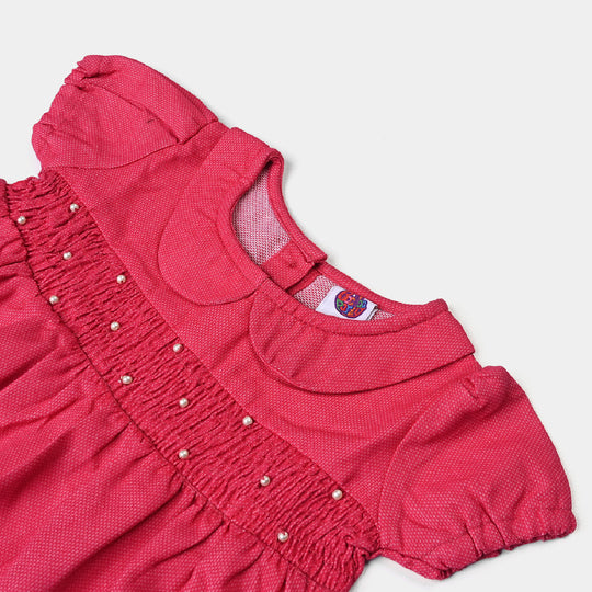 Girls Cotton Smocking Frock-Pink