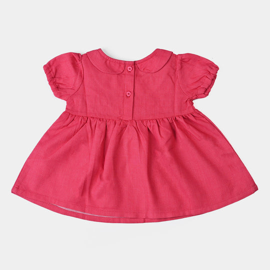 Infant Girls Cotton Smocking Frock-Pink