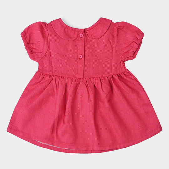 Girls Cotton Smocking Frock-Pink