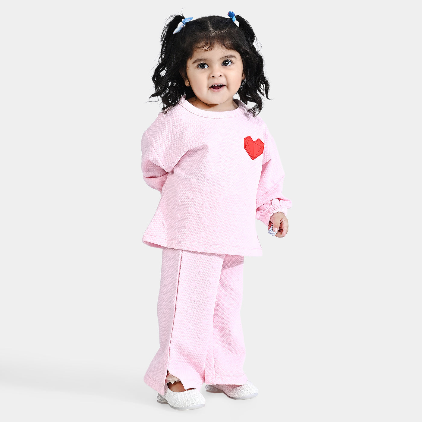 Infant Girls Jacquard Knitted Suit Prism Heart-LT.Pink