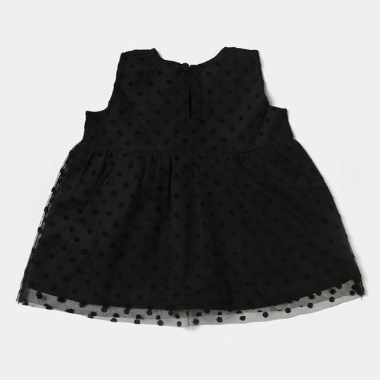 Infant Girls Brochia Net Polka Frock-BLACK