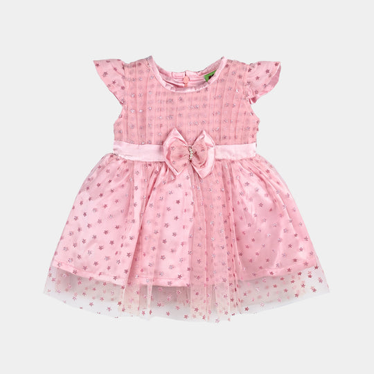 Infant Girls Net Fancy Frock Glowing Star-Pink