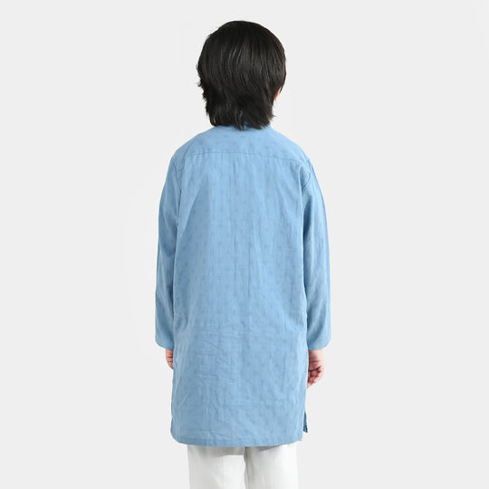 Boys Cotton Jacquard Kurta - Grey