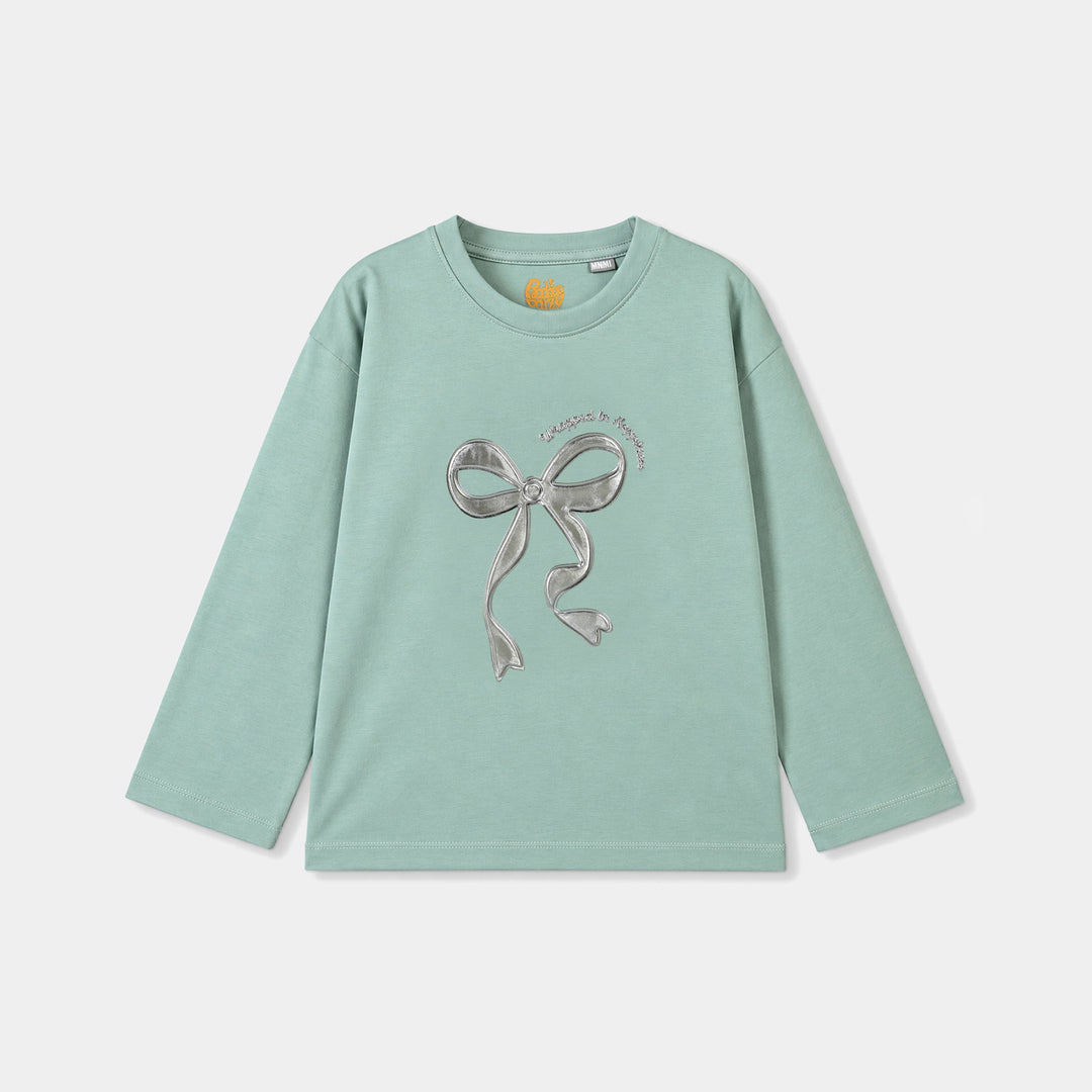 Girls Cotton Jersey T-Shirt Bow - Green