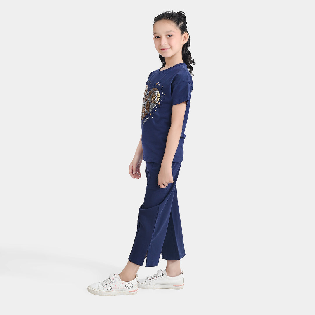 Girls Jersey/Terry 2 Piece Suit Love Sparkle-Navy Blue